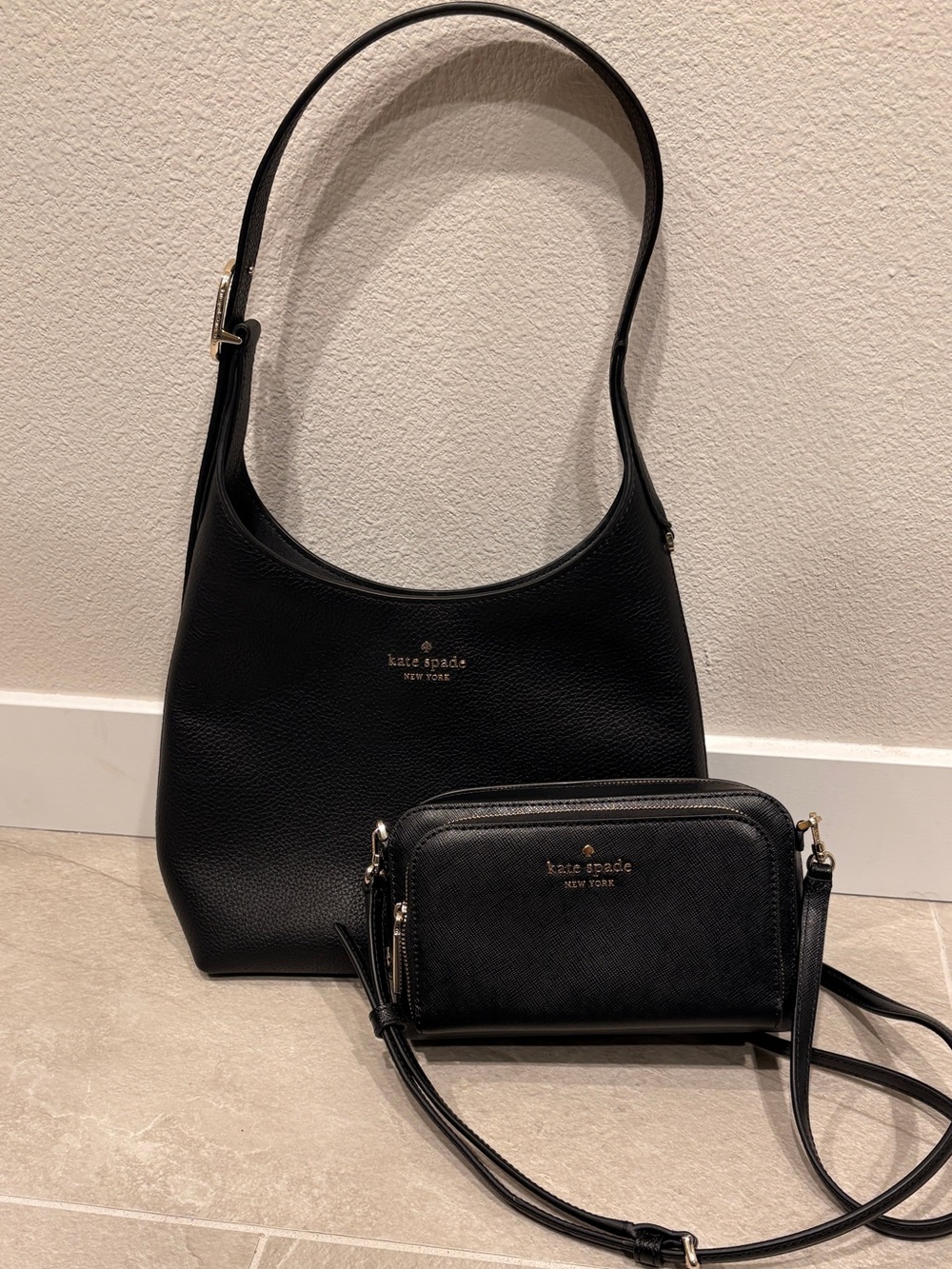 kate spade Black Small Leather Shoulder Bag with Matching Black Crossbody Wallet